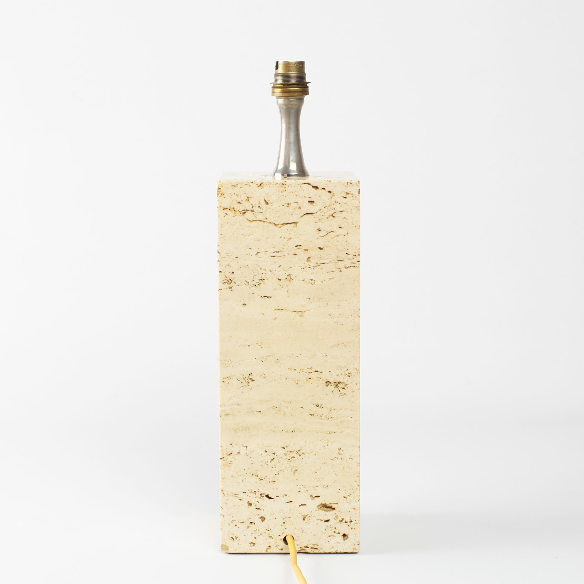 Italian Square Column Travertine Lamp, 1960 3