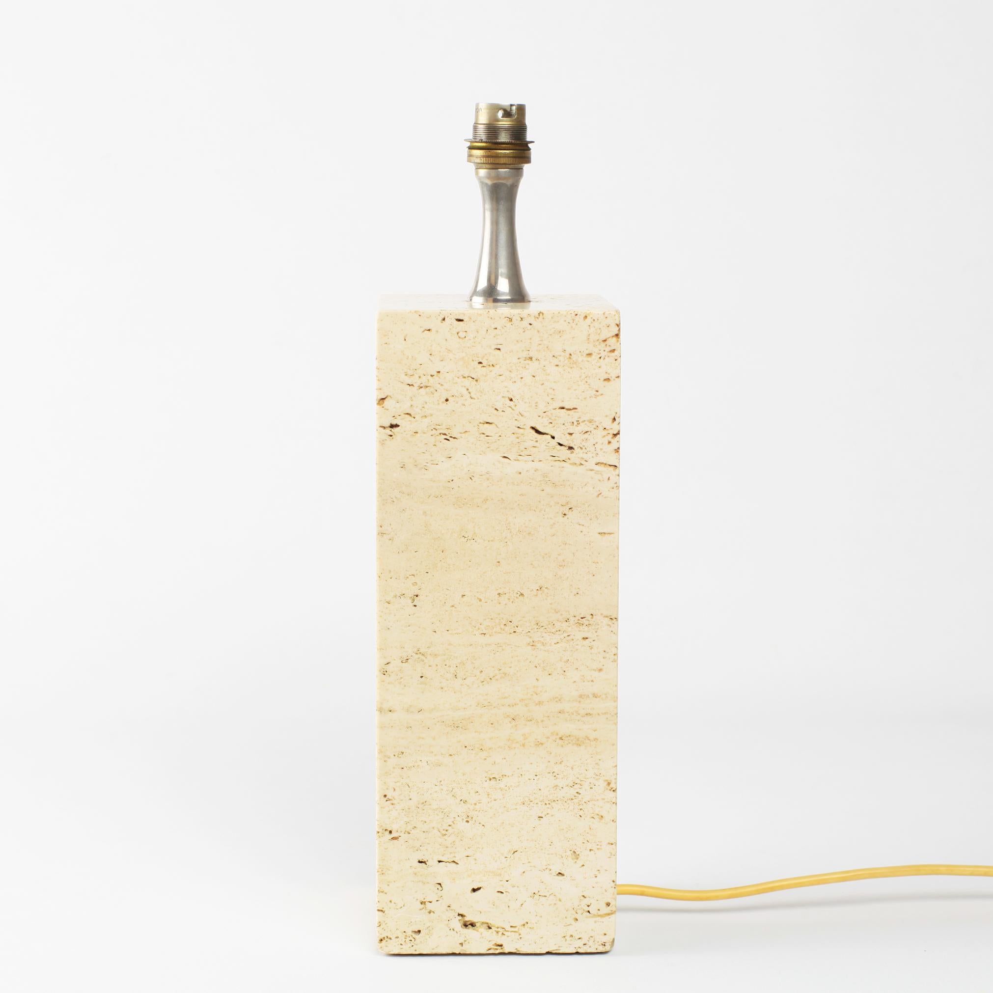 Italian Square Column Travertine Lamp, 1960 4