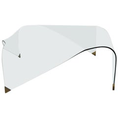 Italian Square Curved Glass Table with Brass Edge Protection, 1960s