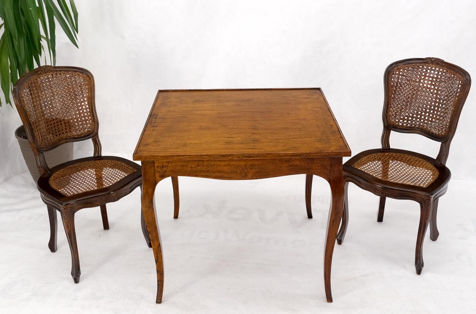 Italian Square Game Dining Table w/ Two Matching Cane Seat & Double Back Chairs 9
