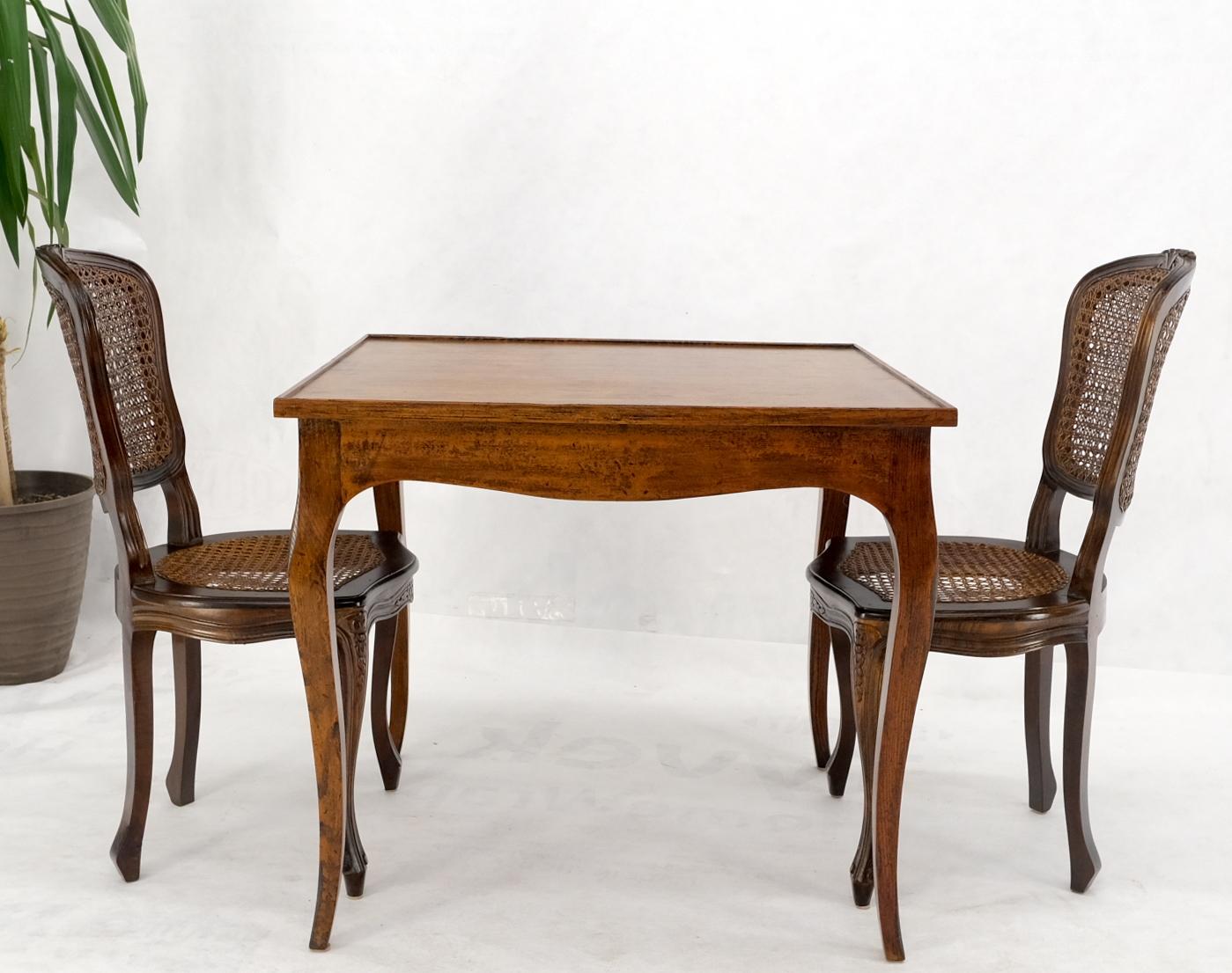 Lacquered Italian Square Game Dining Table w/ Two Matching Cane Seat & Double Back Chairs