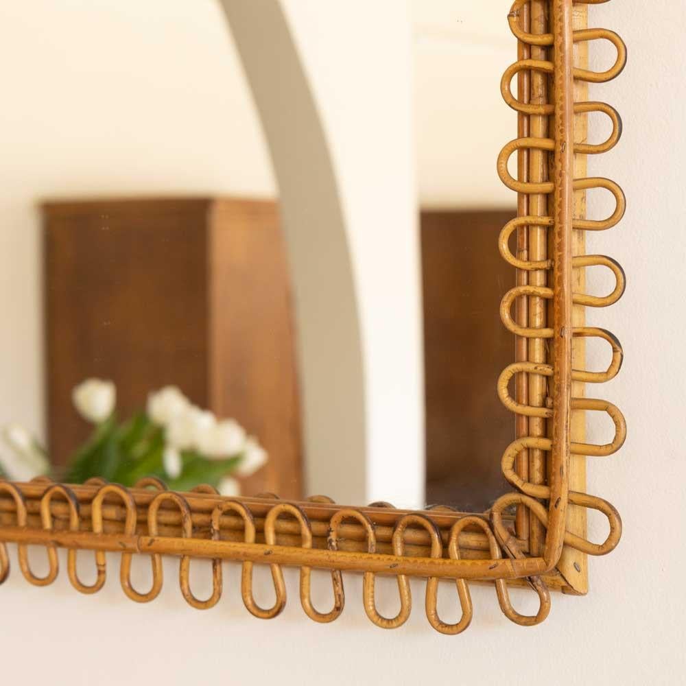 Italian Square Rattan Mirror For Sale 6
