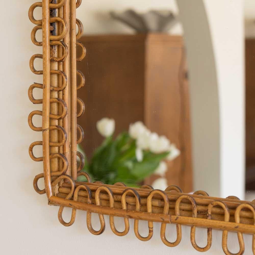 Italian Square Rattan Mirror For Sale 7