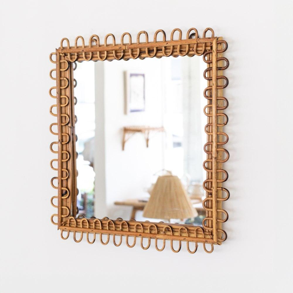 20ième siècle Miroir carré italien en rotin en vente