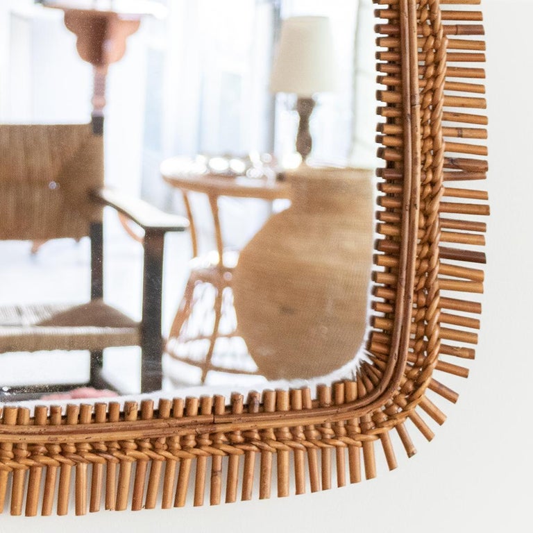 Italian Square Rattan Mirror For Sale at 1stDibs