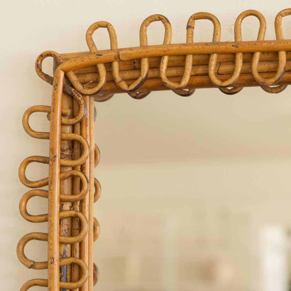 Italian Square Rattan Mirror For Sale 2