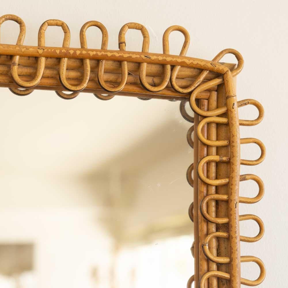 Italian Square Rattan Mirror For Sale 3