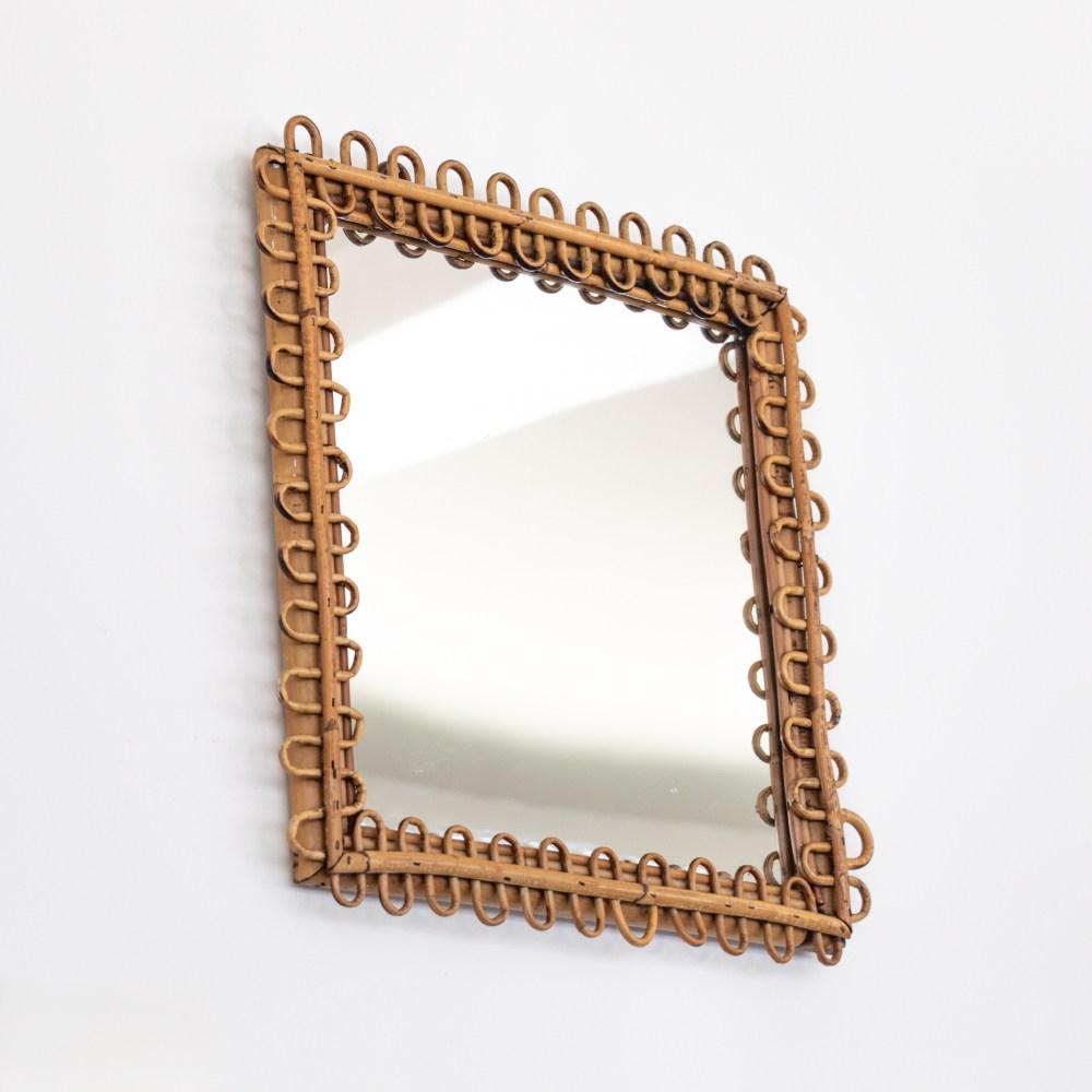 Italian Square Rattan Mirror For Sale 4