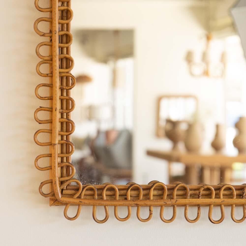 Italian Square Rattan Mirror For Sale 4
