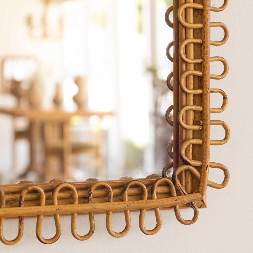 Italian Square Rattan Mirror For Sale 5