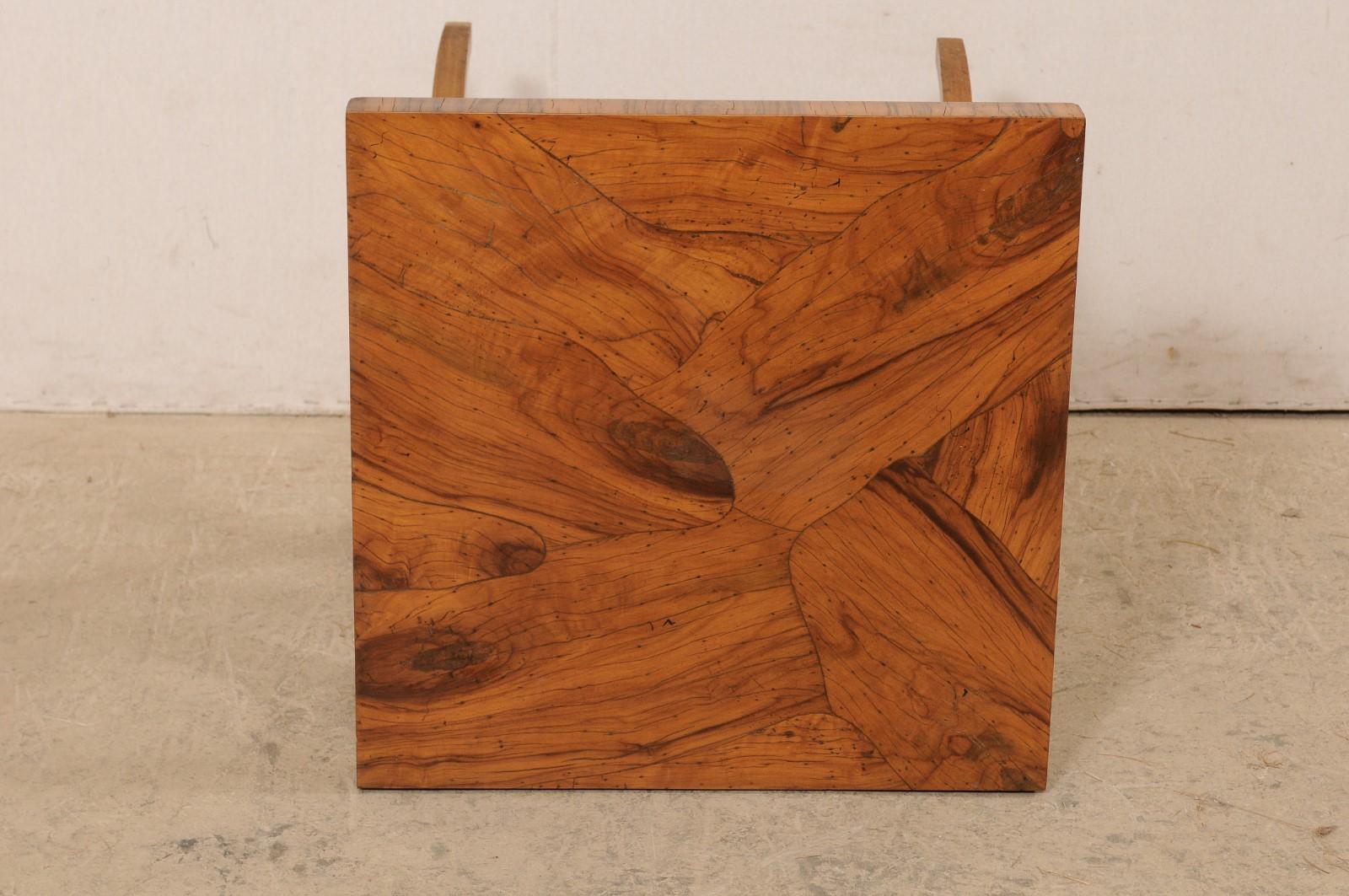 Italian Square-Shaped Curule Leg Side Table w/Beautiful Olivewood Veneers 6