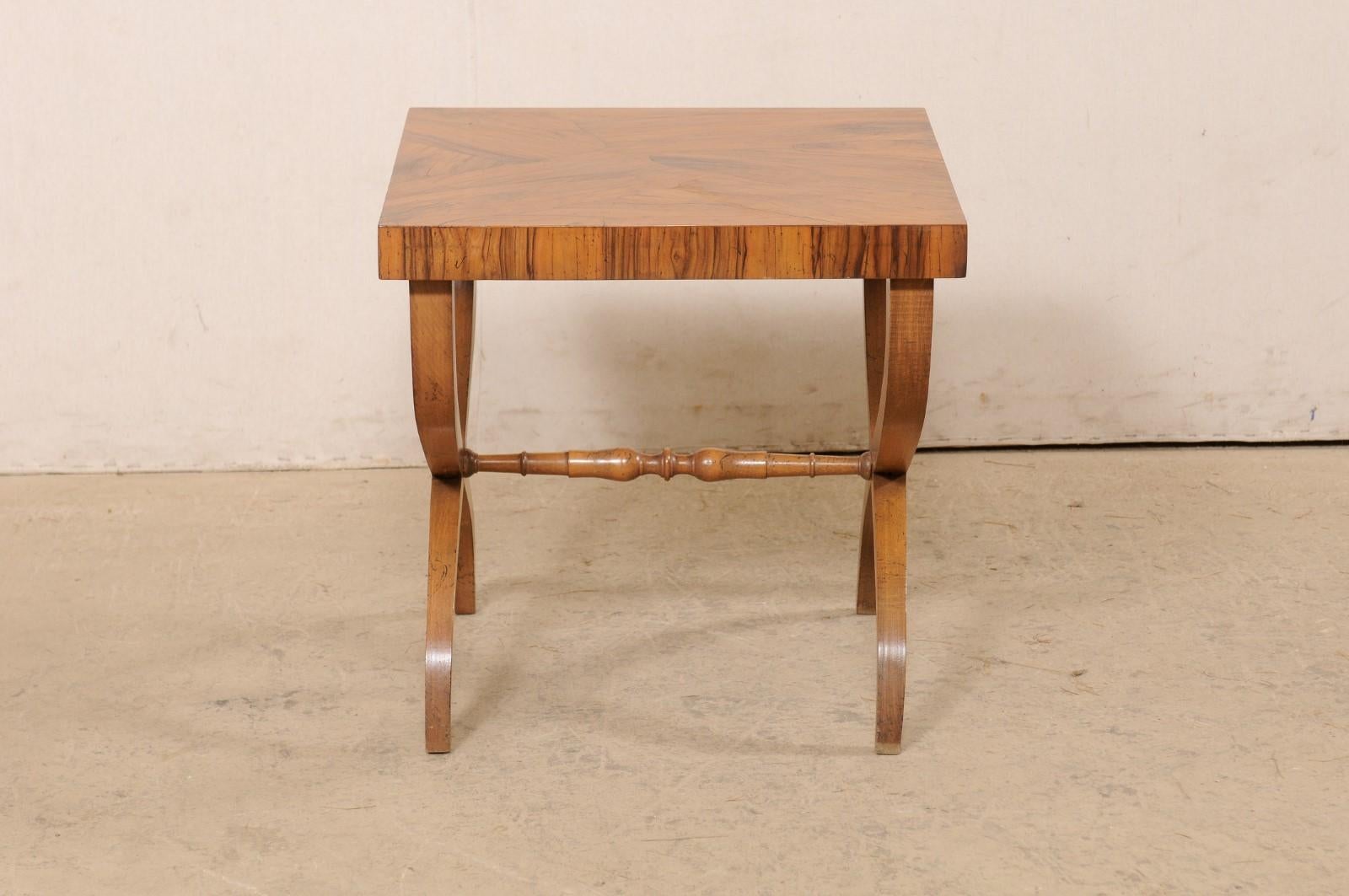 Italian Square-Shaped Curule Leg Side Table w/Beautiful Olivewood Veneers 1