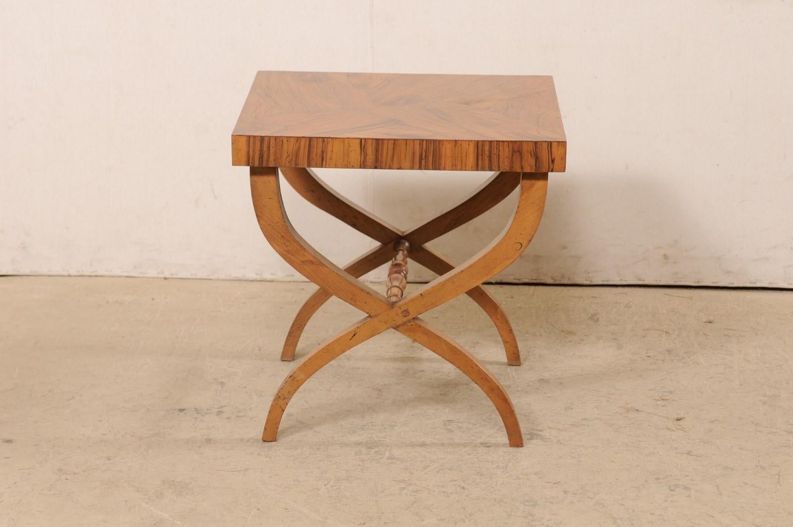 Italian Square-Shaped Curule Leg Side Table w/Beautiful Olivewood Veneers 3