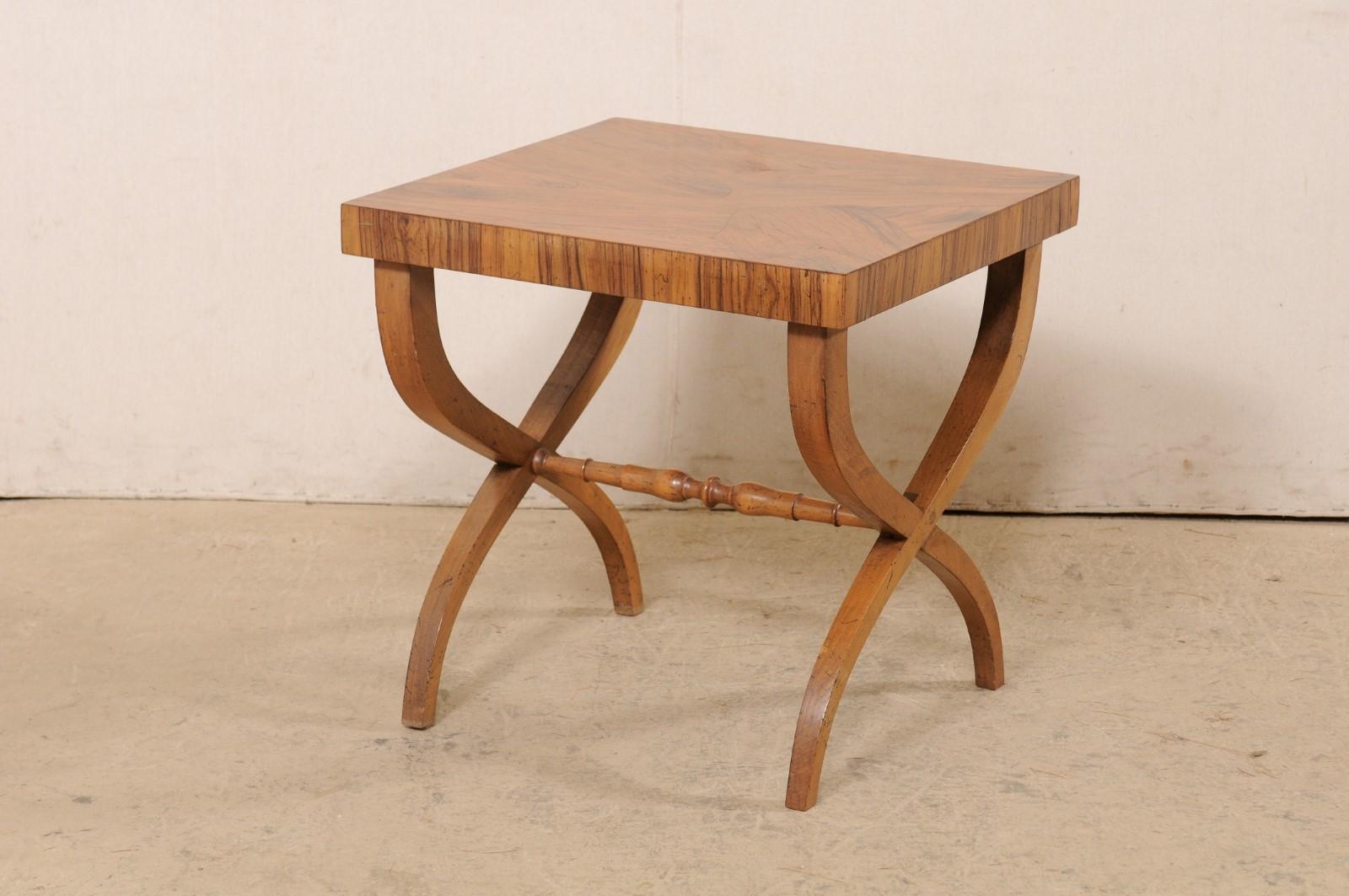 Italian Square-Shaped Curule Leg Side Table w/Beautiful Olivewood Veneers 4