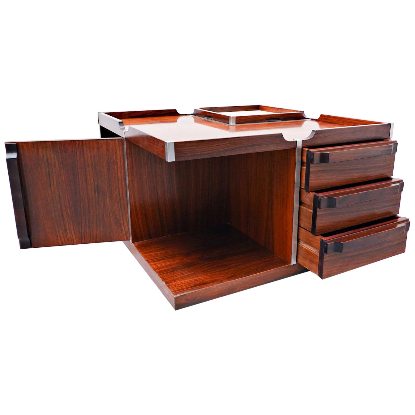 Mid-Century Modern Italian wooden Square Storage Coffee Table