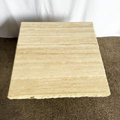 Italian Square Top Travertine Side Table With Raw Edges