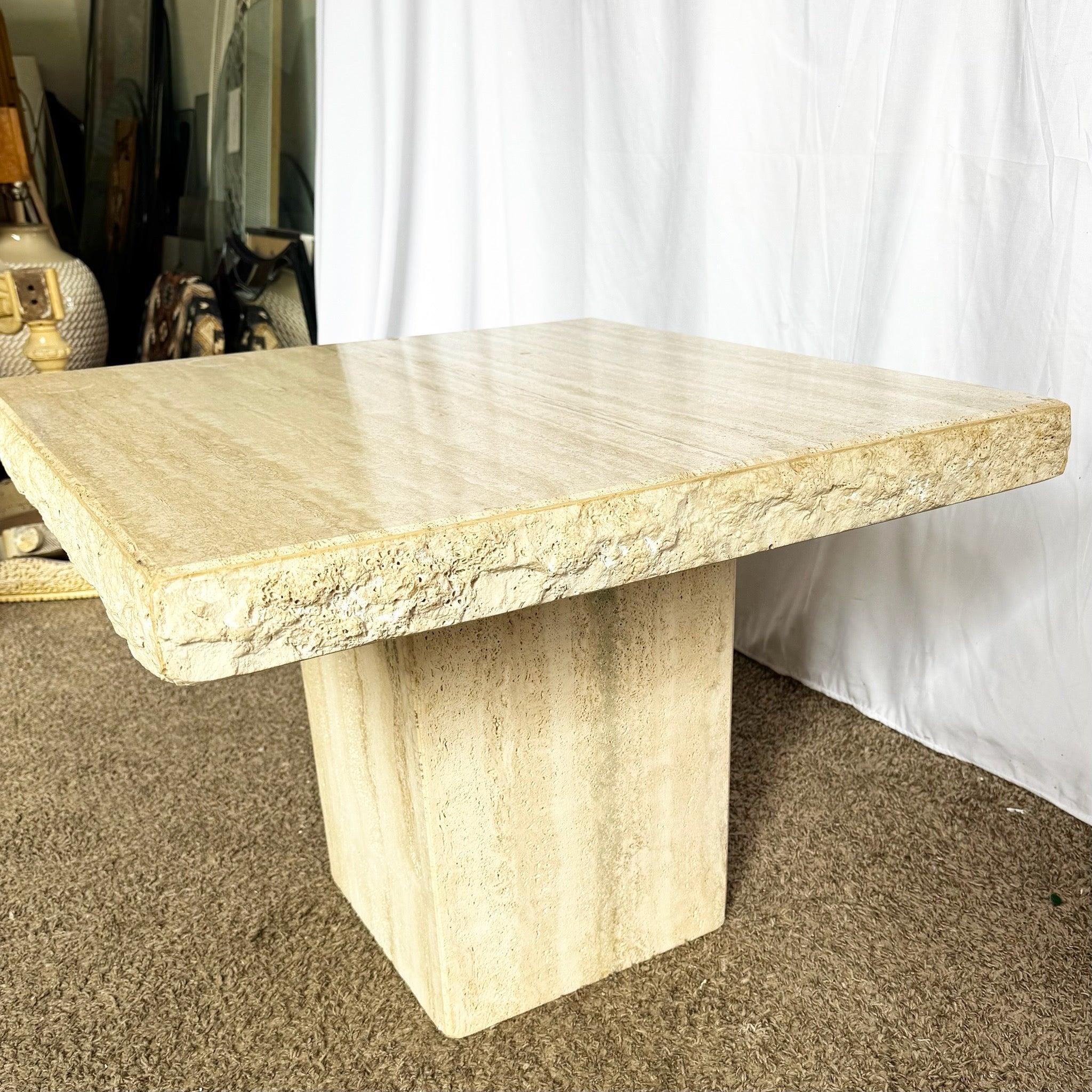 Italian Square Top Travertine Side Table With Raw Edges In Good Condition For Sale In Delray Beach, FL