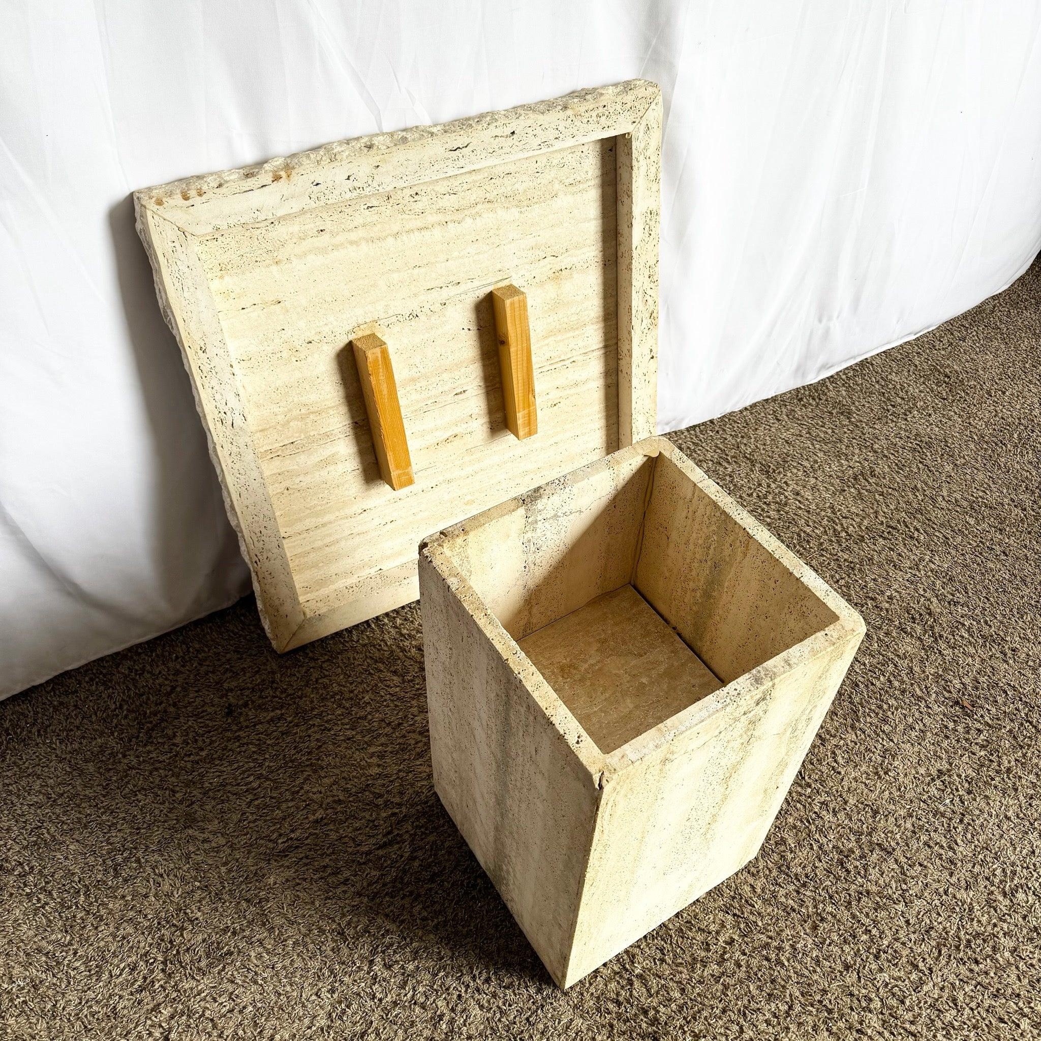 Italian Square Top Travertine Side Table With Raw Edges For Sale 1