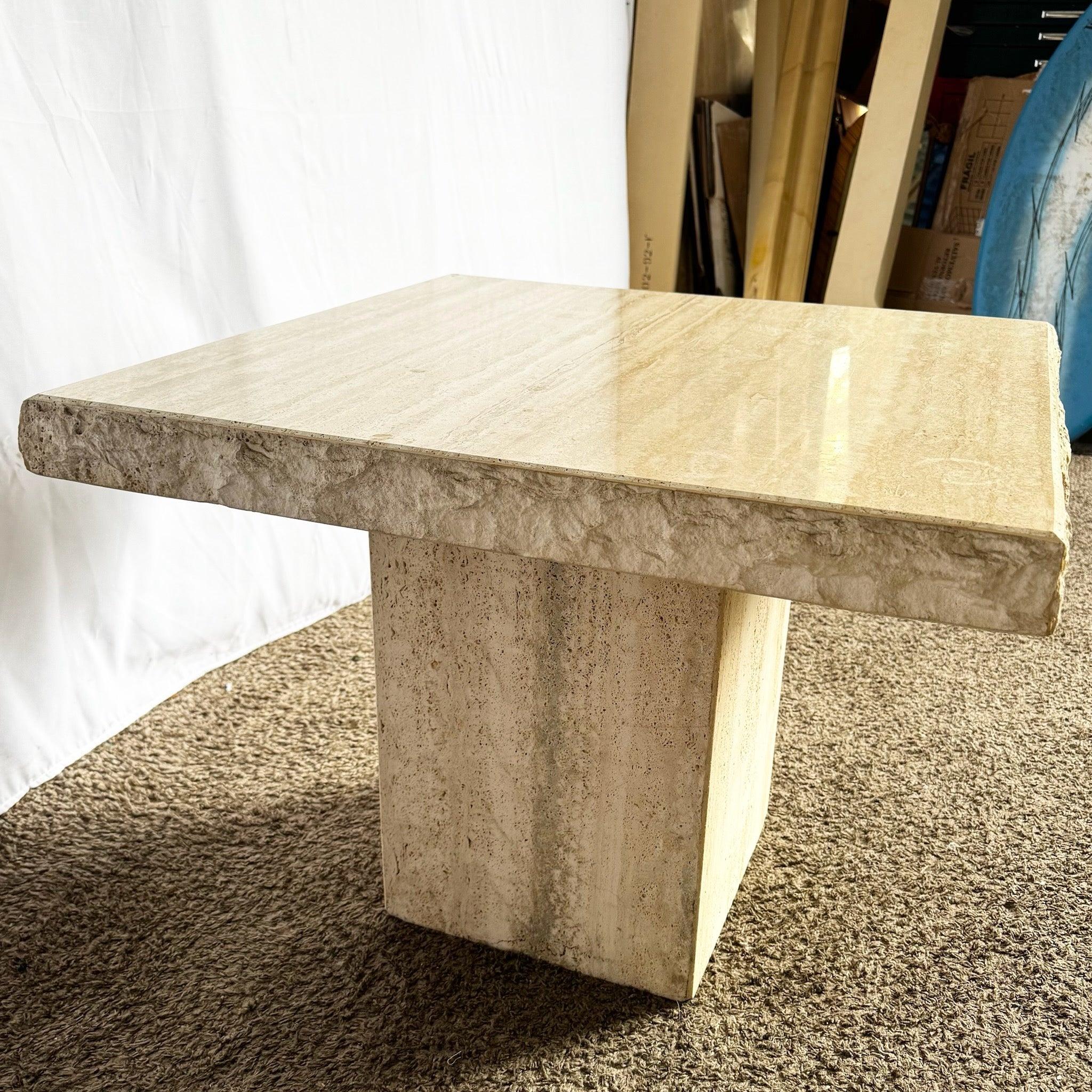 Italian Square Top Travertine Side Table With Raw Edges For Sale 2