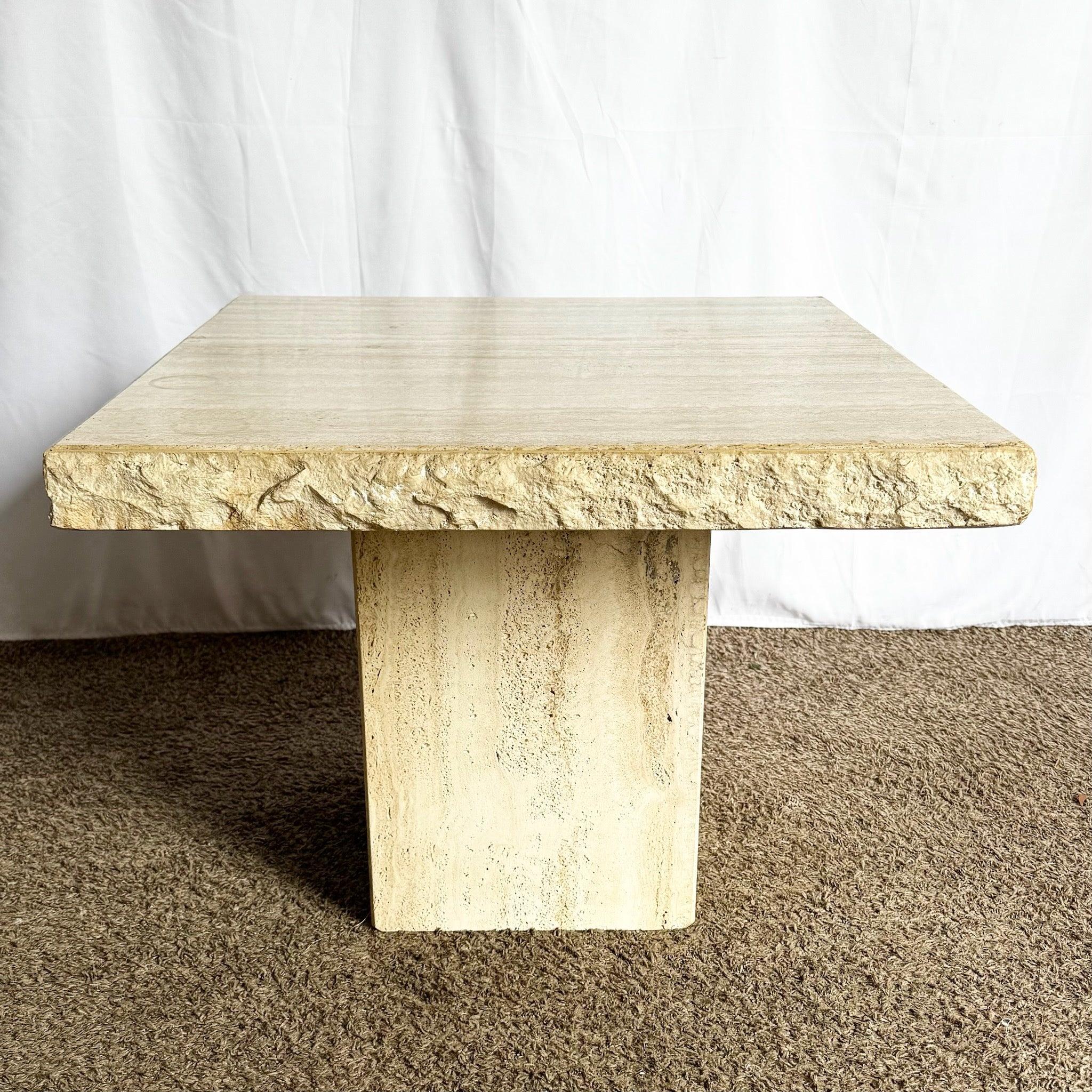 Italian Square Top Travertine Side Table With Raw Edges For Sale 3