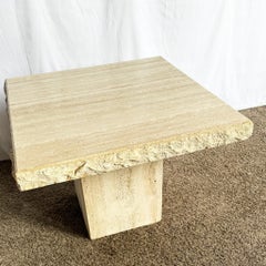 Italian Square Top Travertine Side Table With Raw Edges