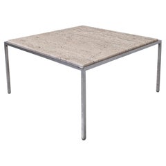 Italian Square Travertine Coffee Table with Steel Base, 1980's