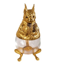 Italian Squirrel-Shaped Box in Gilded Metal Signed on the Inside