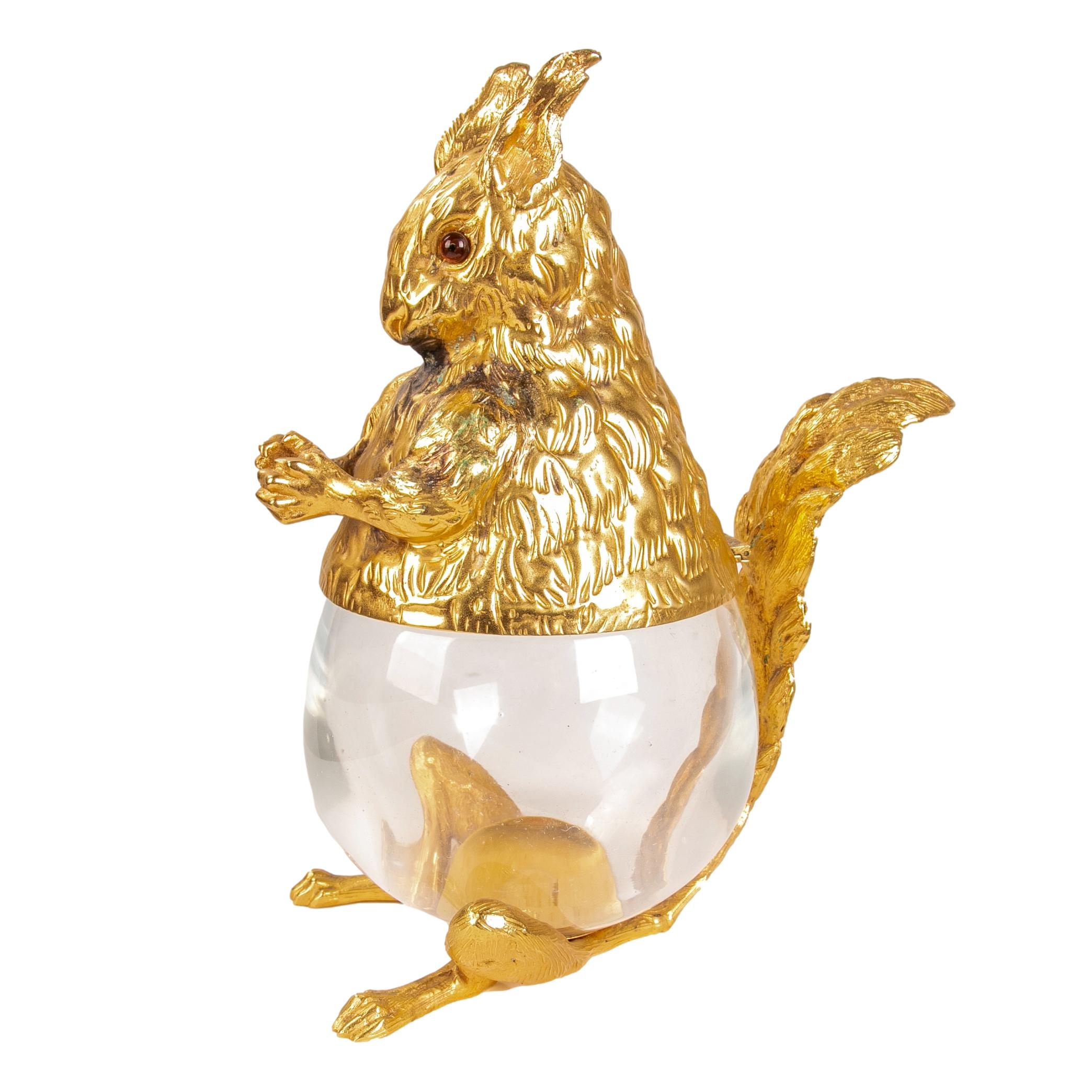 20th Century Italian Squirrel-Shaped Box in Gilded Metal Signed on the Inside For Sale