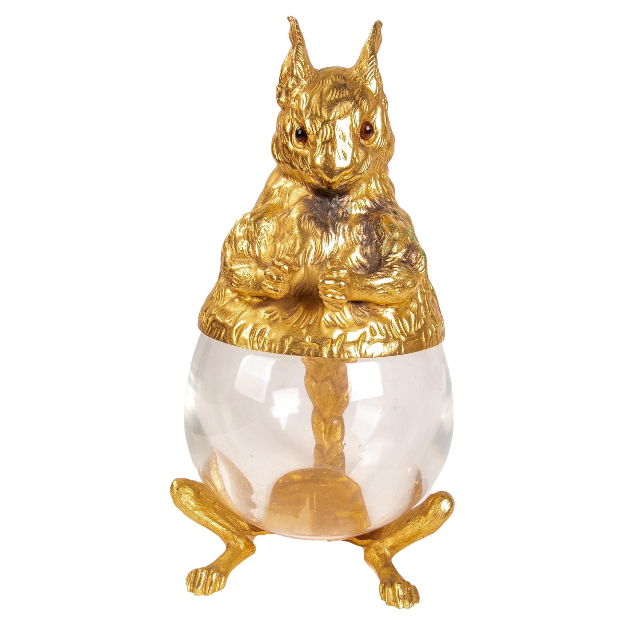 Italian Squirrel-Shaped Box in Gilded Metal Signed on the Inside For Sale