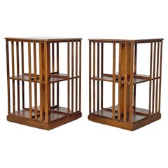 Used Italian stackable wooden revolving bookcases with floral decoration, 1900s
