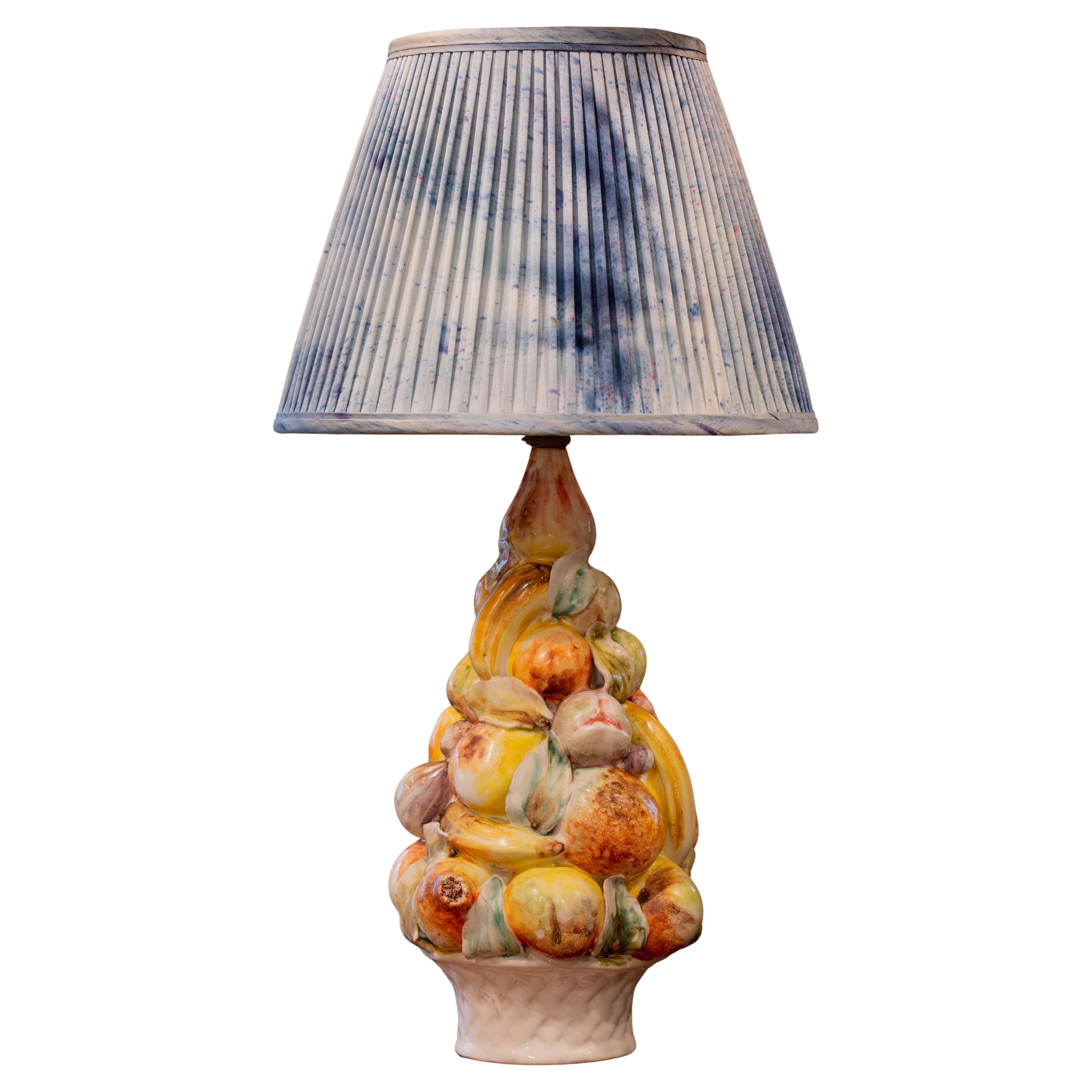 Italian Stacked Fruit Majolica Topiary Lamp with Soft Colors and Timeless Charm. For Sale
