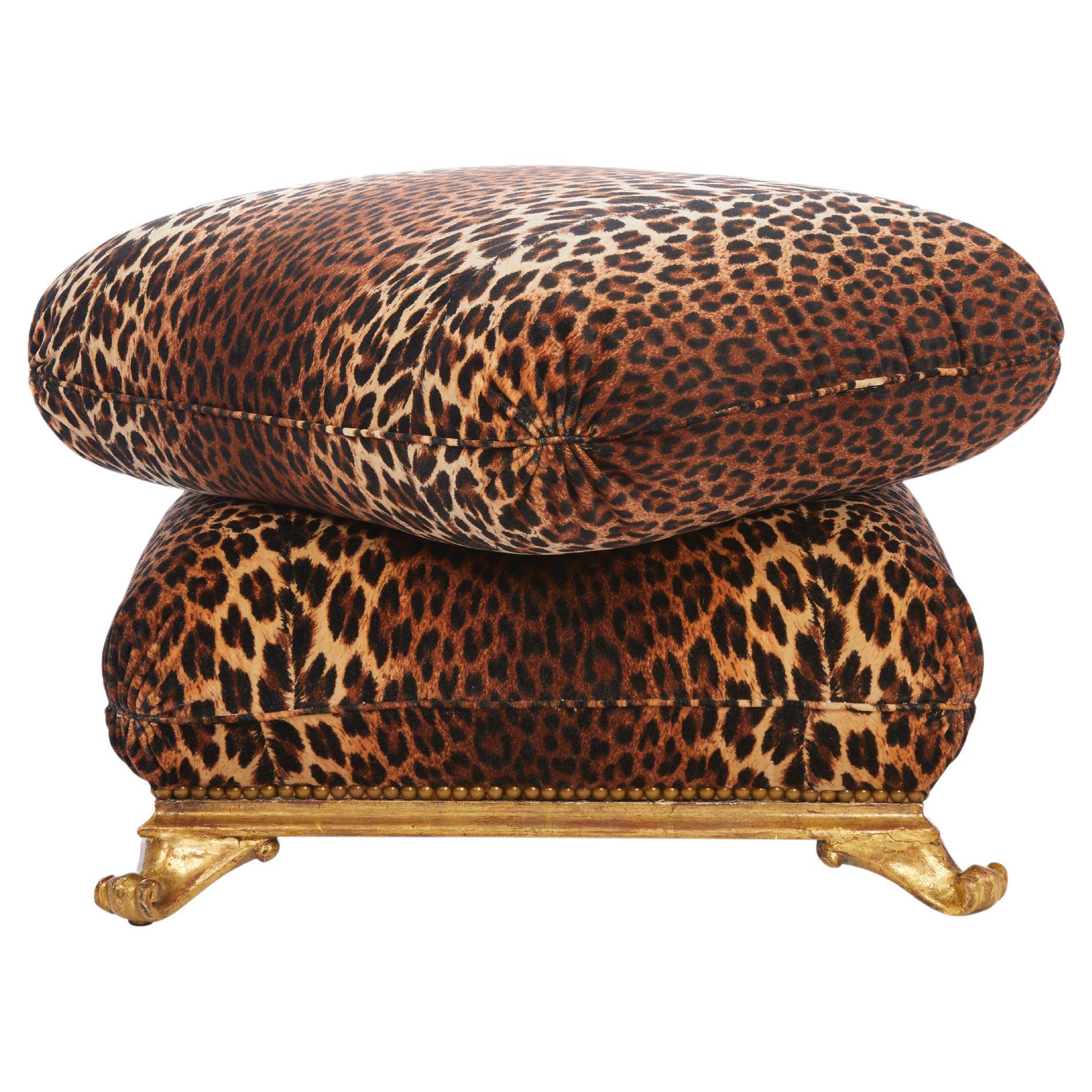 Italian Stacked Pillow Ottoman with Giltwood Base