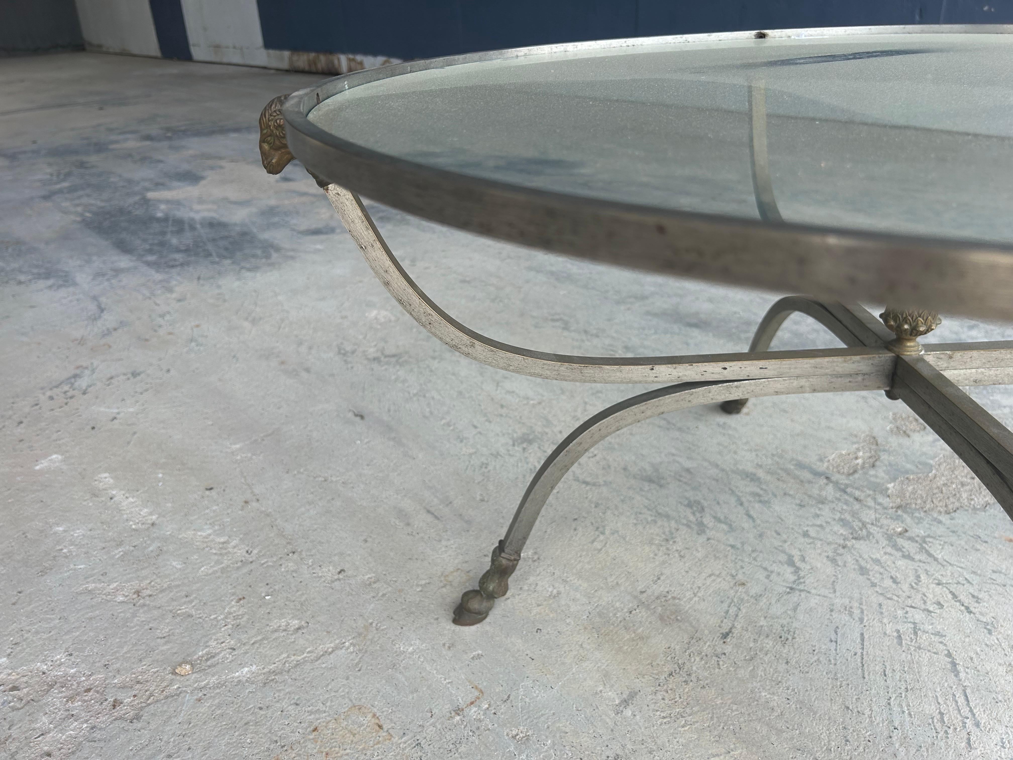 Italian Stainless Steel And Brass Coffee Table In Good Condition For Sale In Houston, TX