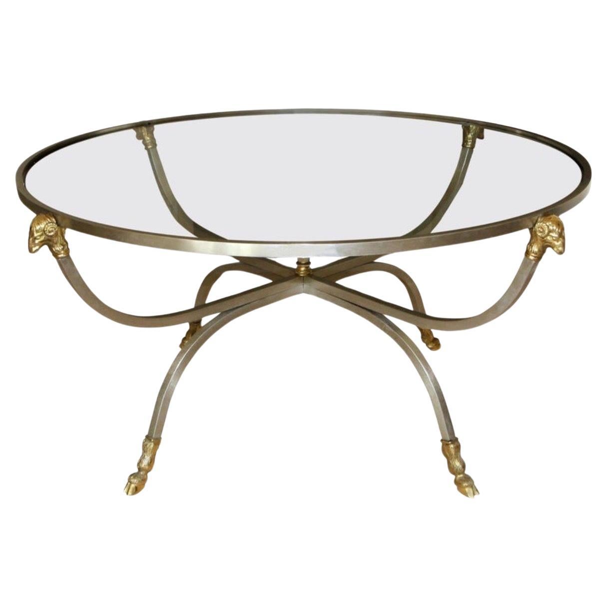 Italian Stainless Steel And Brass Coffee Table For Sale