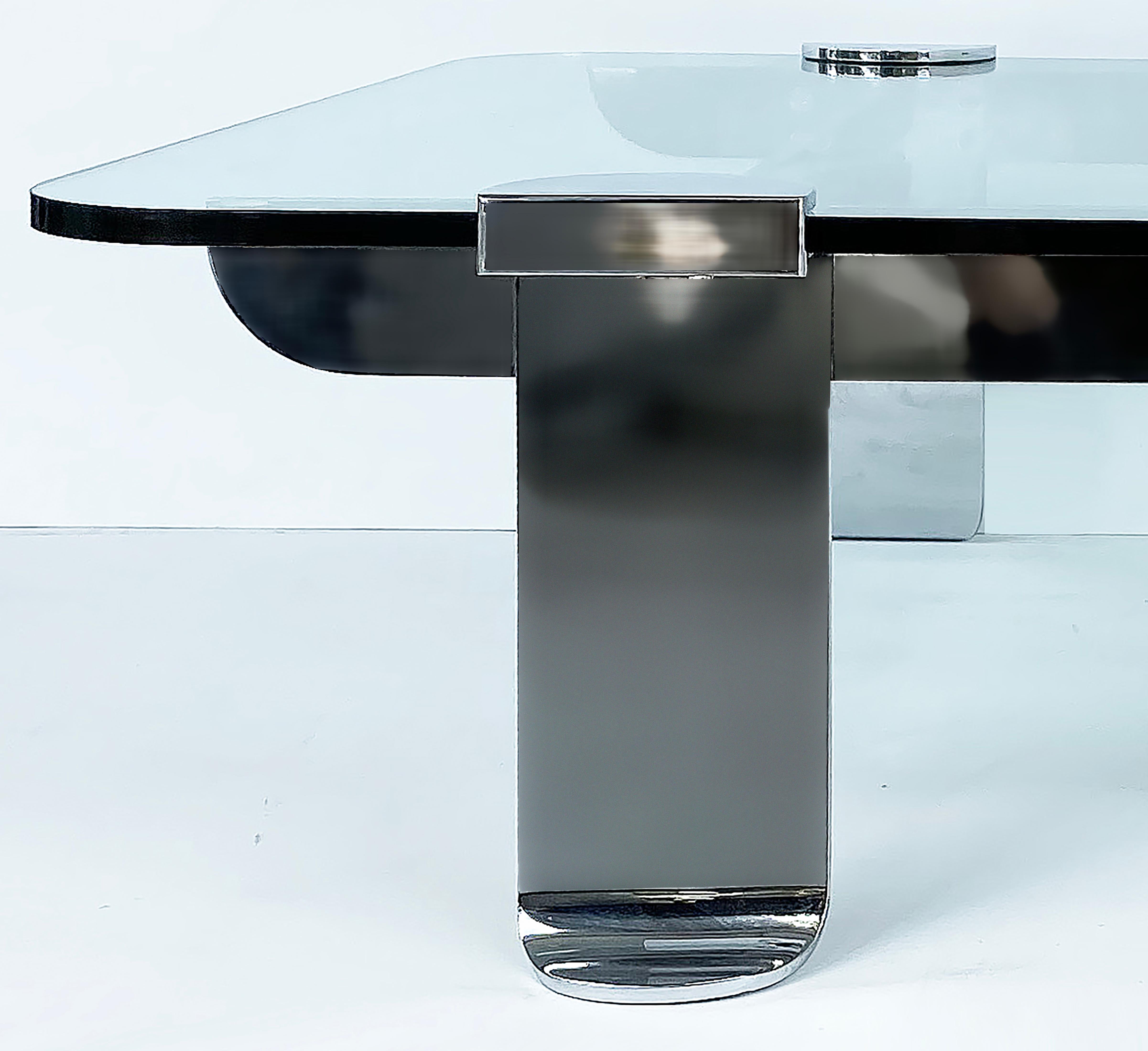 Plated 1970s Italian Chrome and Brass Coffee/Cocktail Table 