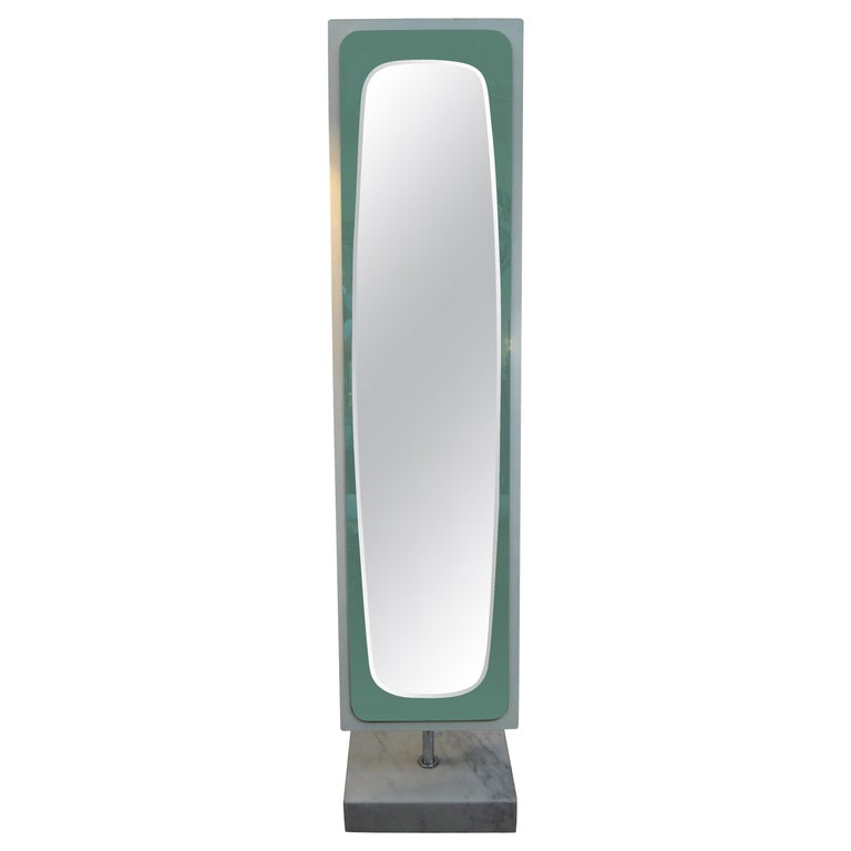 Italian Standing Mirror on Marble Base Inspired by Fontana Arte For