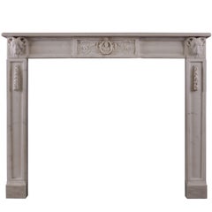 Italian Statuario Marble Fireplace with Carved Rams Heads