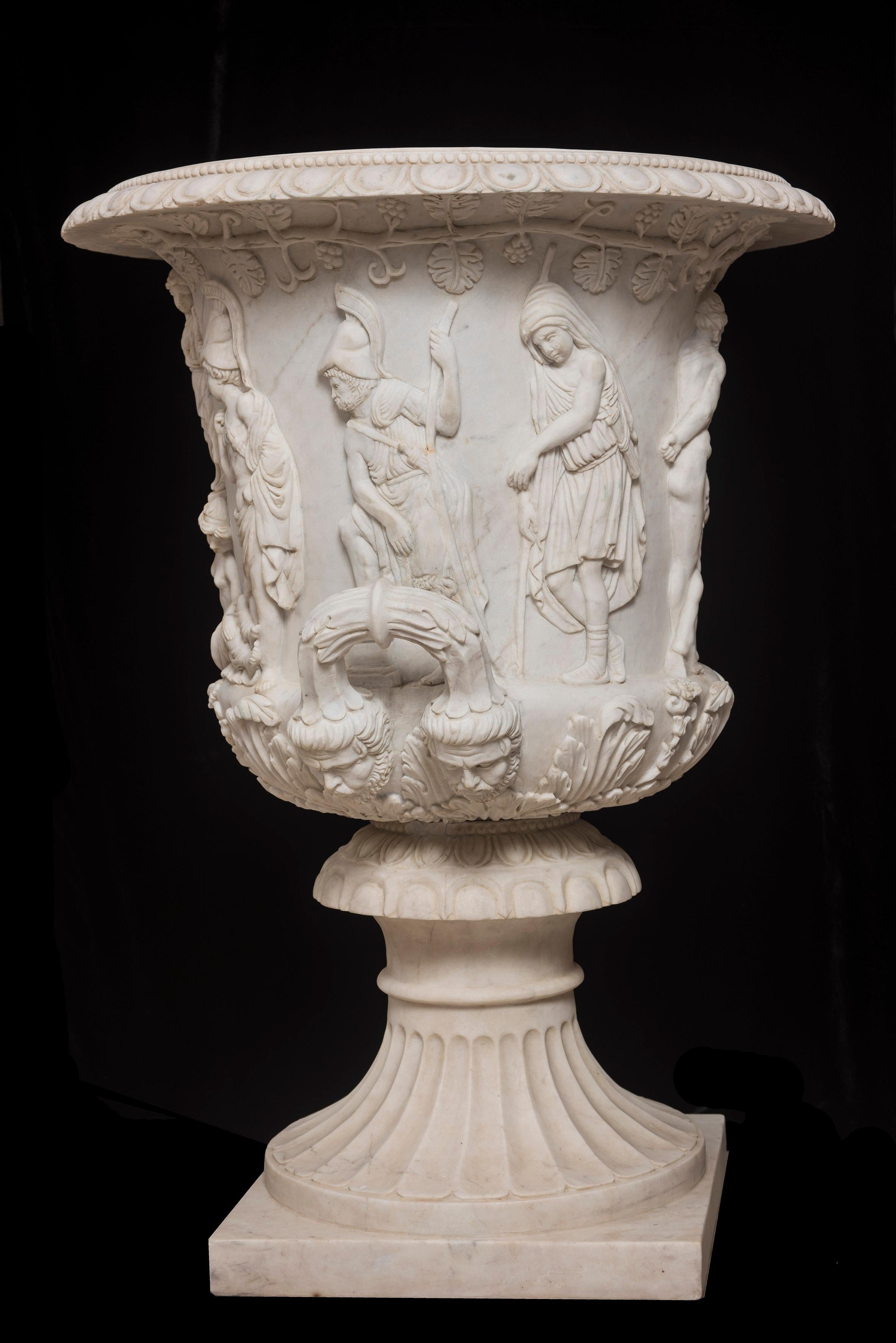 Contemporary Italian Statuary White Marble Medici Vase after the Classical Greek For Sale