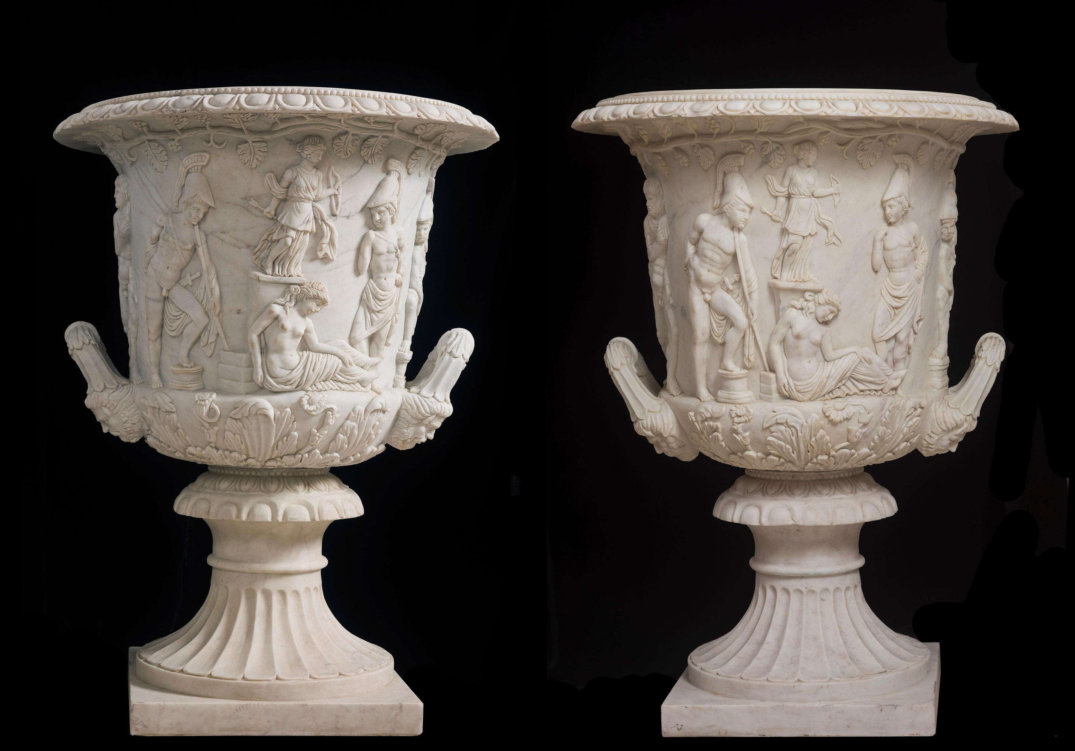 Statuary Marble Italian Statuary White Marble Medici Vase after the Classical Greek For Sale