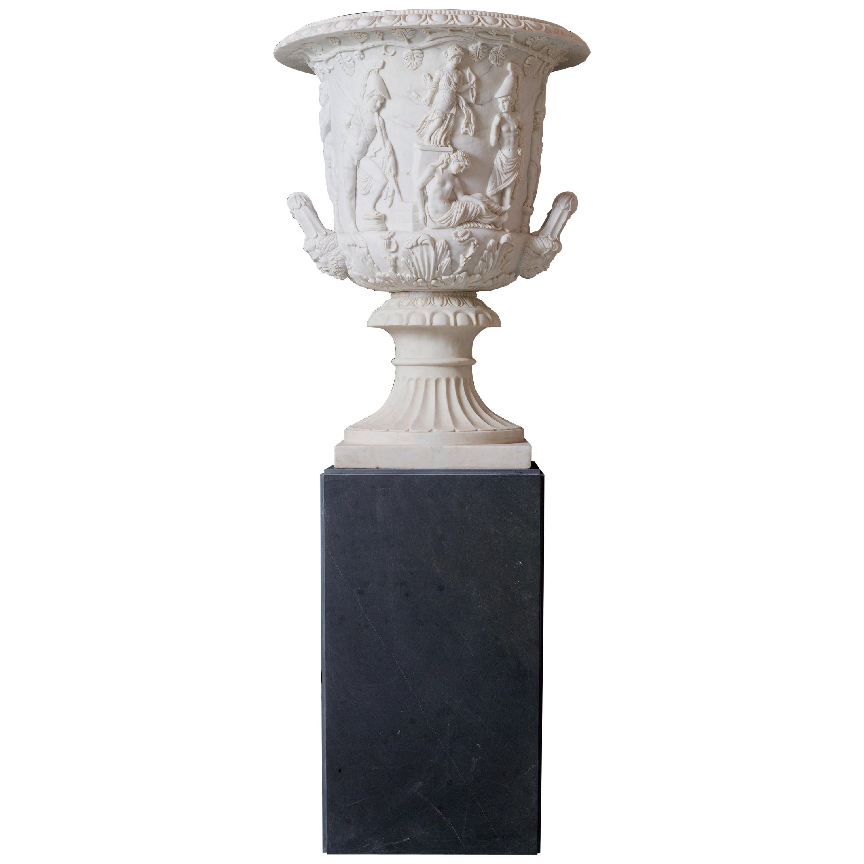 Italian Statuary White Marble Medici Vase after the Classical Greek For Sale