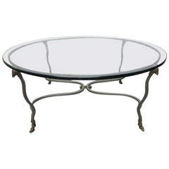 Italian Steel and Brass Coffee Table with Ram's Head