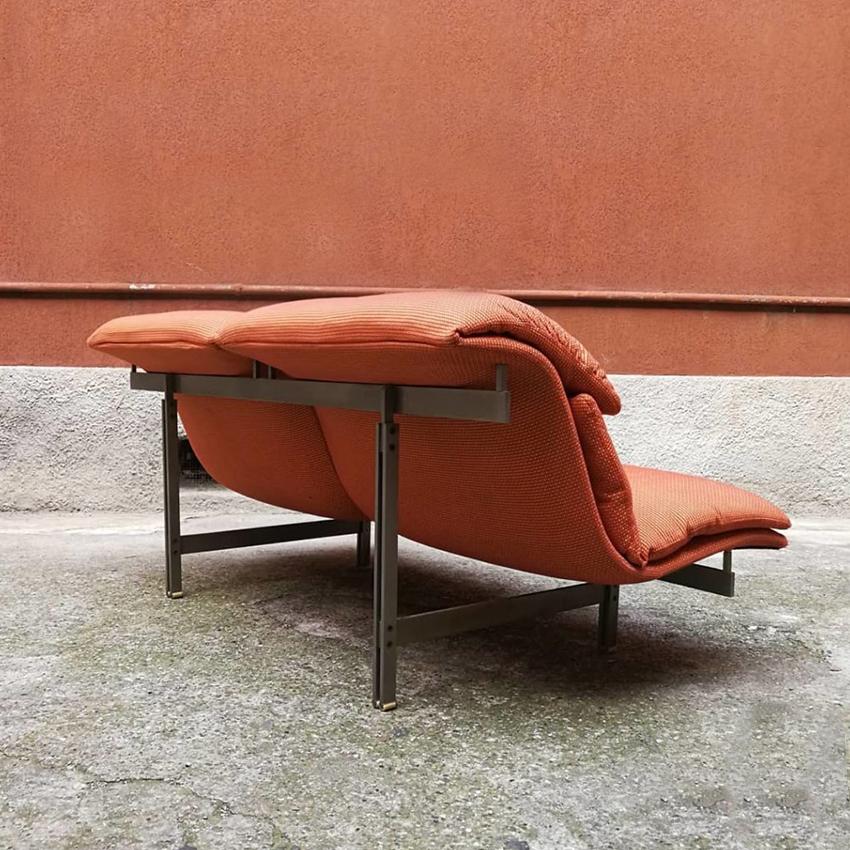 Post-Modern Italian Steel and Fabric Wave Sofa and Armchair, by Giovanni Offredi, 1974