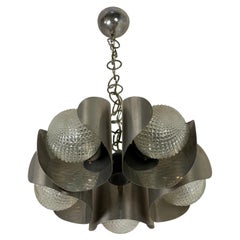 Italian steel and glass Chandelier, 5 lights, 1970s