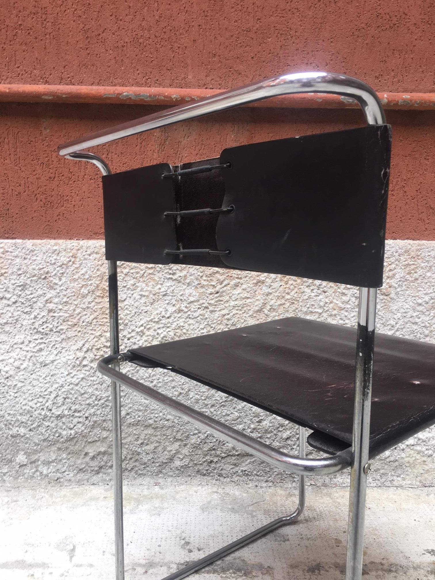 Italian steel and leather Libellula chair by Giuseppe Carini for Planula, 1970 1