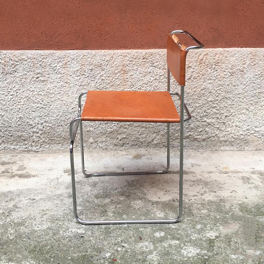 Post-Modern Italian Steel and Leather Libellula Chair, Designed by Giovanni Carini in 1970