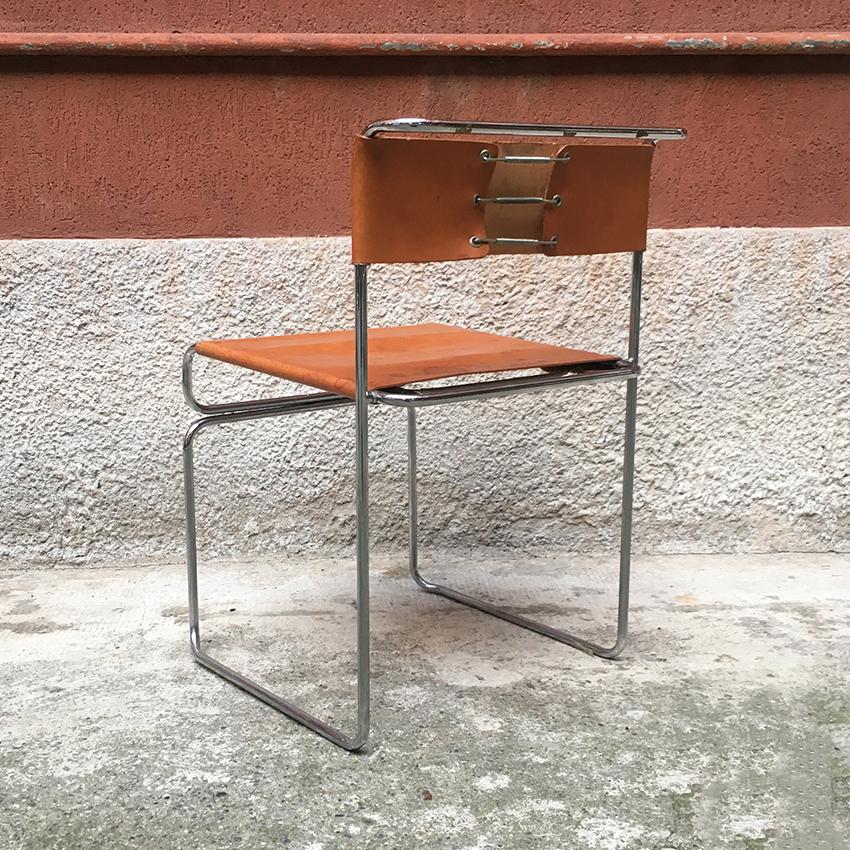 Italian Steel and Leather Libellula Chair, Designed by Giovanni Carini in 1970 In Good Condition In MIlano, IT