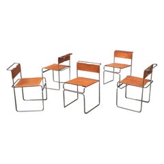 Italian Steel and Leather Libellula Chairs, Designed by Giovanni Carini in 1970