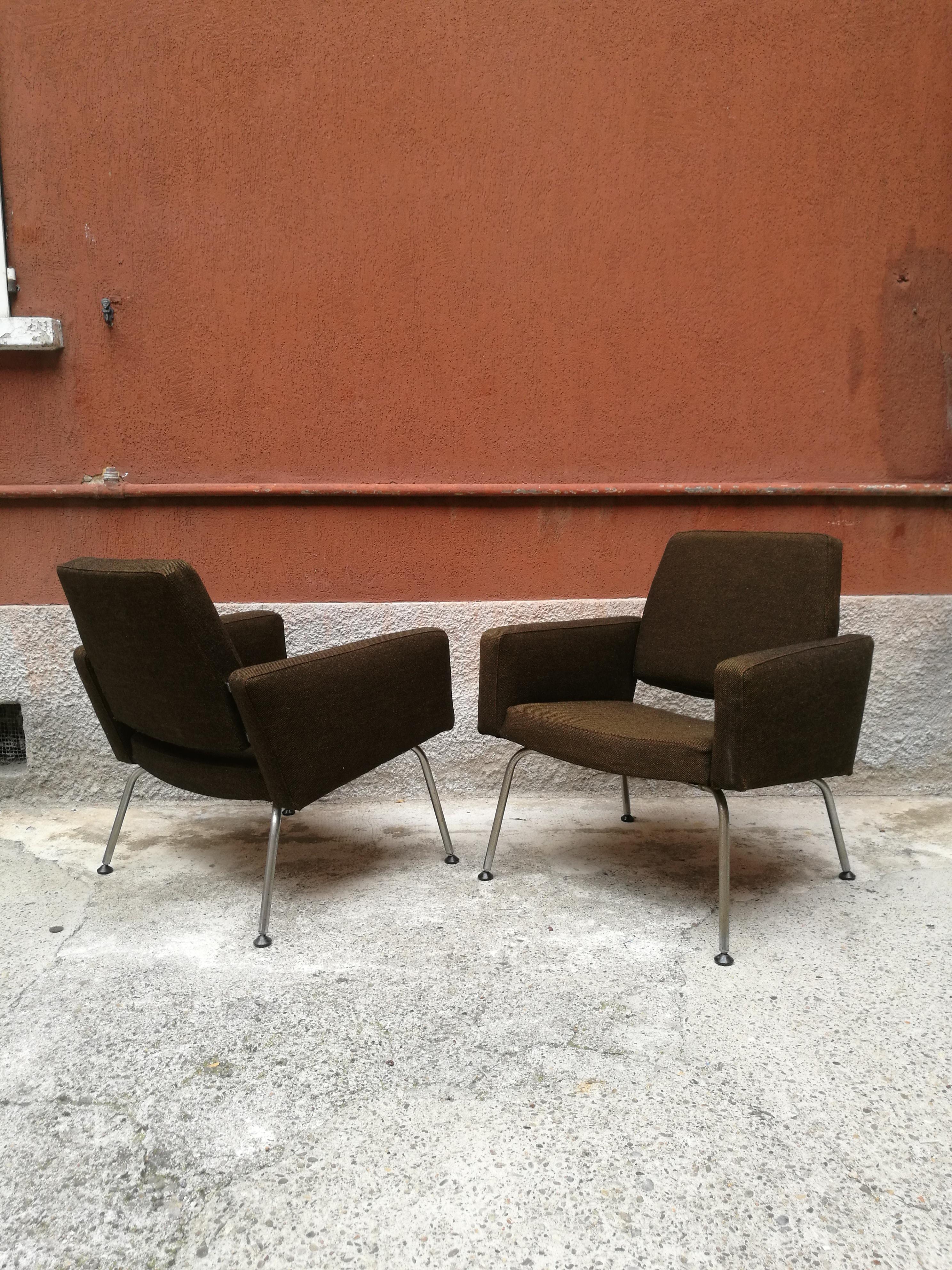 Italian Steel and Original Fabric Armchairs, 1960s In Good Condition For Sale In MIlano, IT