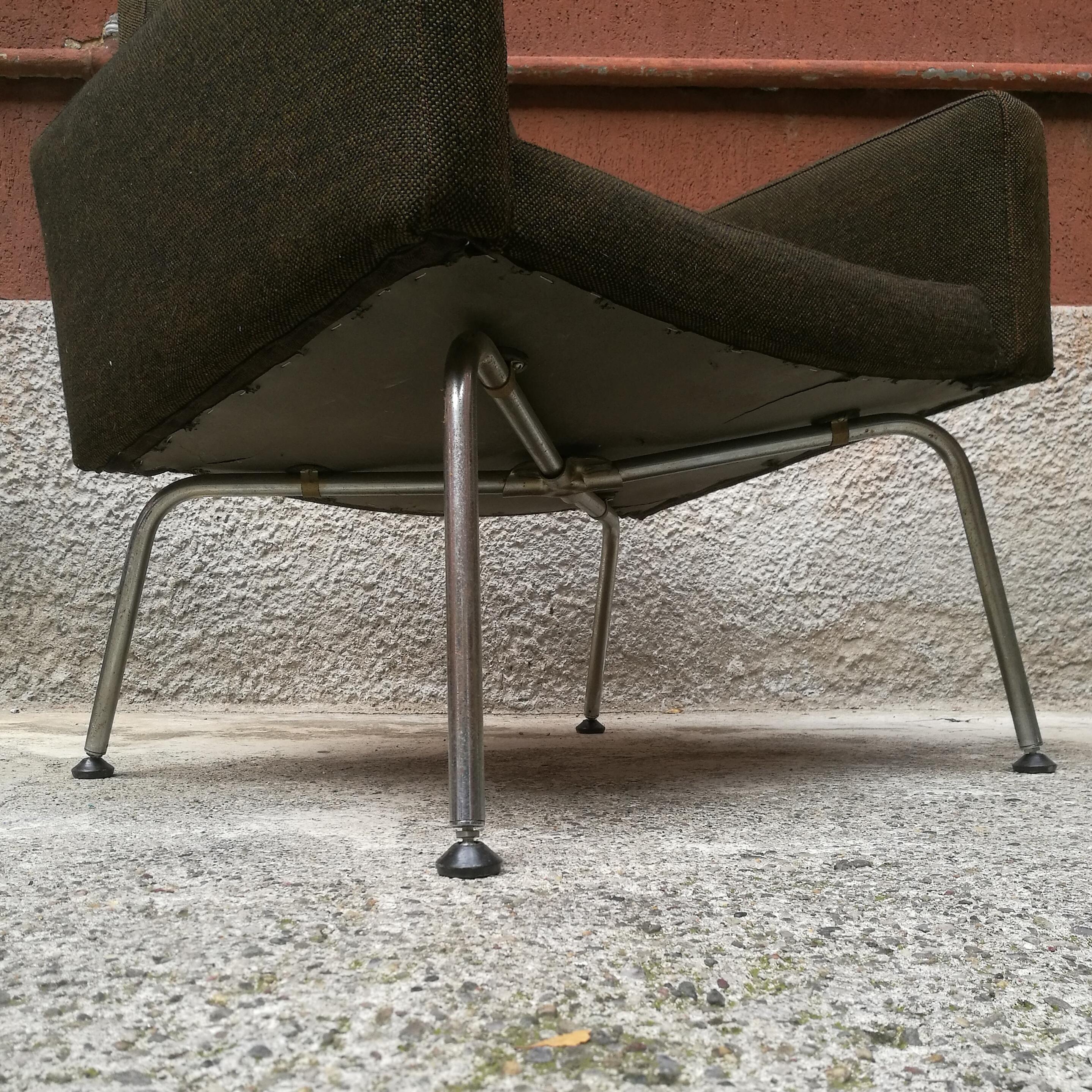 Italian Steel and Original Fabric Armchairs, 1960s For Sale 2