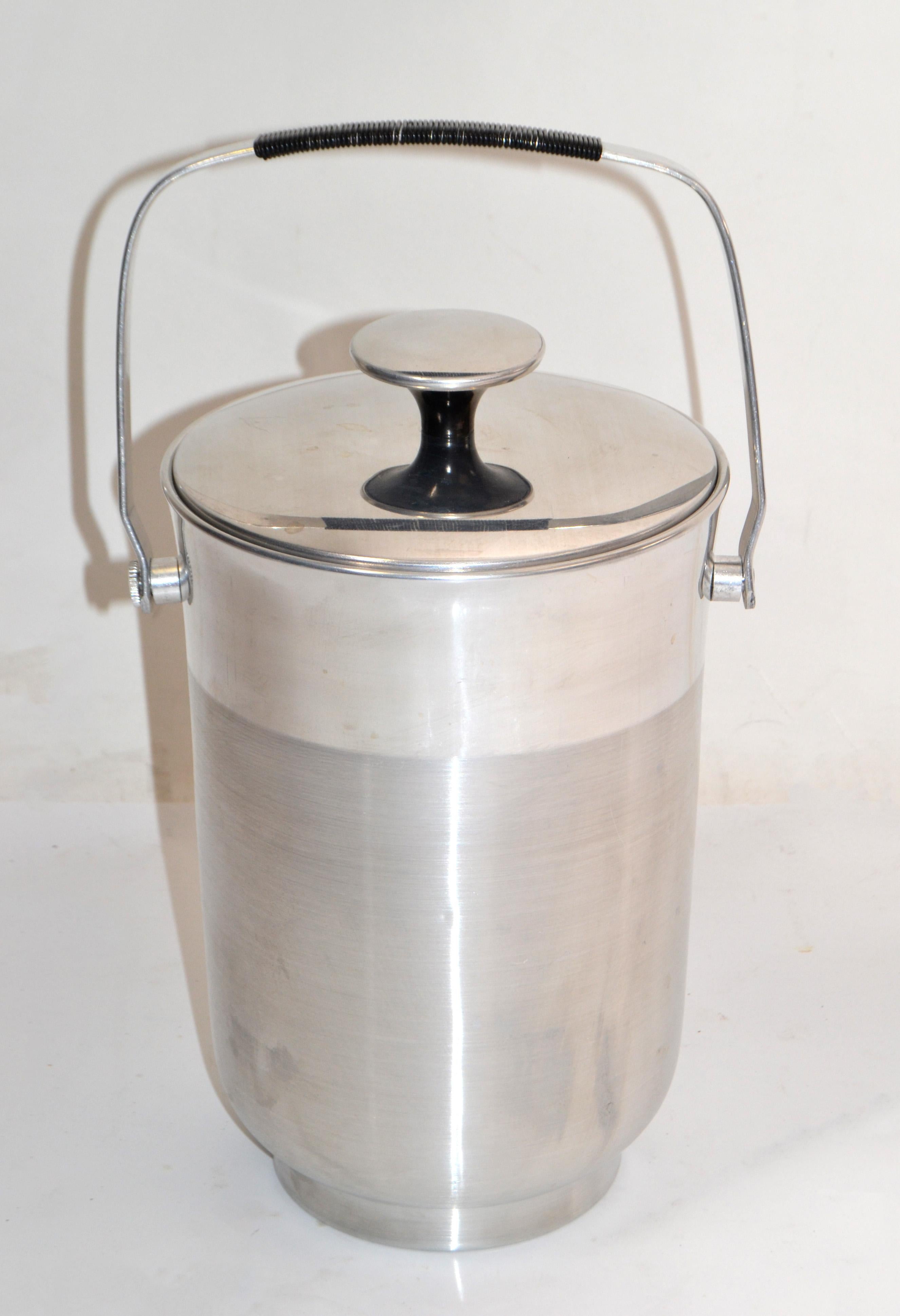 Italian Steel Black Bakelite Lidded Wine Cooler Objets D'arts Ice Bucket Vessel For Sale 6